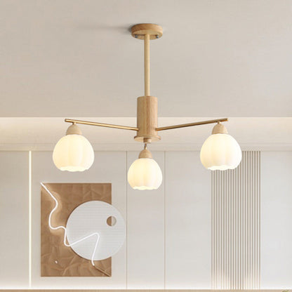 Traditional Japanese Wood PVC Iron Branch Round Cylinder 3/6/8-Light Chandelier For Living Room