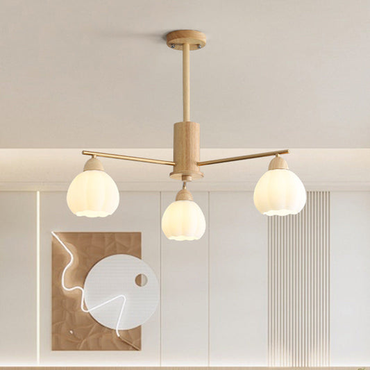 Traditional Japanese Wood PVC Iron Branch Round Cylinder 3/6/8-Light Chandelier For Living Room