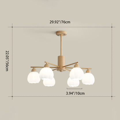 Traditional Japanese Wood PVC Iron Branch Round Cylinder 3/6/8-Light Chandelier For Living Room