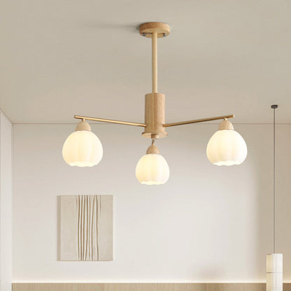 Traditional Japanese Wood PVC Iron Branch Round Cylinder 3/6/8-Light Chandelier For Living Room