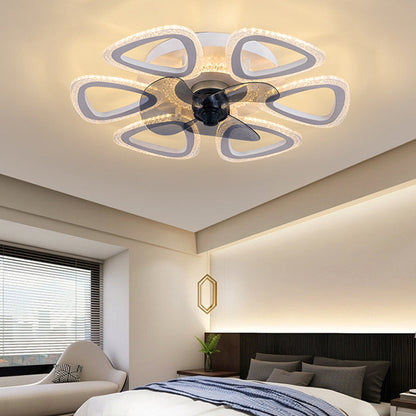 مروحة سقف LED دائرية زهرية من الأكريليك ABS بتصميم إبداعي معاصر لغرفة النوم
