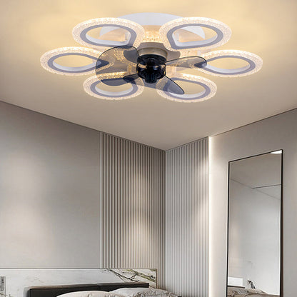 مروحة سقف LED دائرية زهرية من الأكريليك ABS بتصميم إبداعي معاصر لغرفة النوم