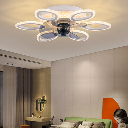 مروحة سقف LED دائرية زهرية من الأكريليك ABS بتصميم إبداعي معاصر لغرفة النوم