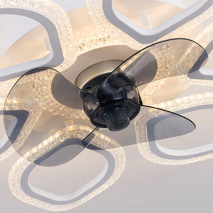 مروحة سقف LED دائرية زهرية من الأكريليك ABS بتصميم إبداعي معاصر لغرفة النوم