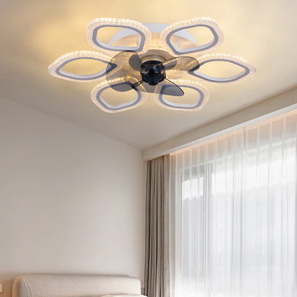 مروحة سقف LED دائرية زهرية من الأكريليك ABS بتصميم إبداعي معاصر لغرفة النوم