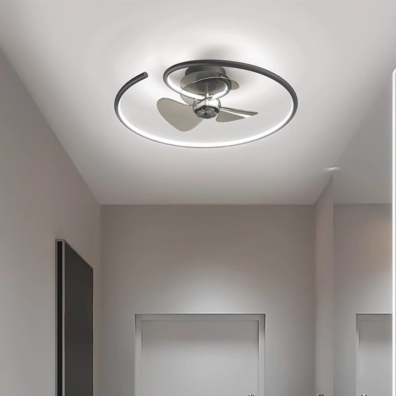 Contemporary Scandinavian Silicone Aluminum Linear Semi-Round LED Semi-Flush Mount Ceiling Fan Light For Bedroom