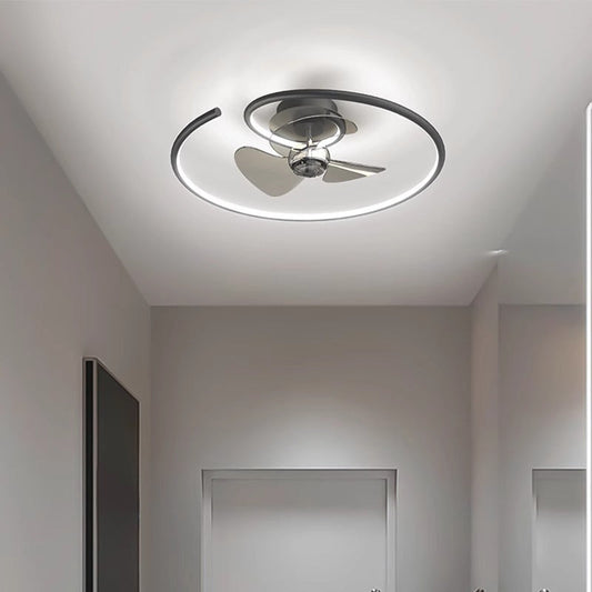 Contemporary Scandinavian Silicone Aluminum Linear Semi-Round LED Semi-Flush Mount Ceiling Fan Light For Bedroom