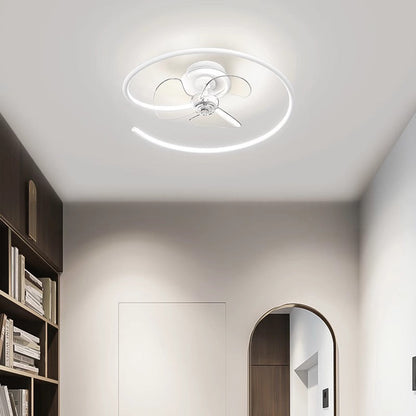 Contemporary Scandinavian Silicone Aluminum Linear Semi-Round LED Semi-Flush Mount Ceiling Fan Light For Bedroom