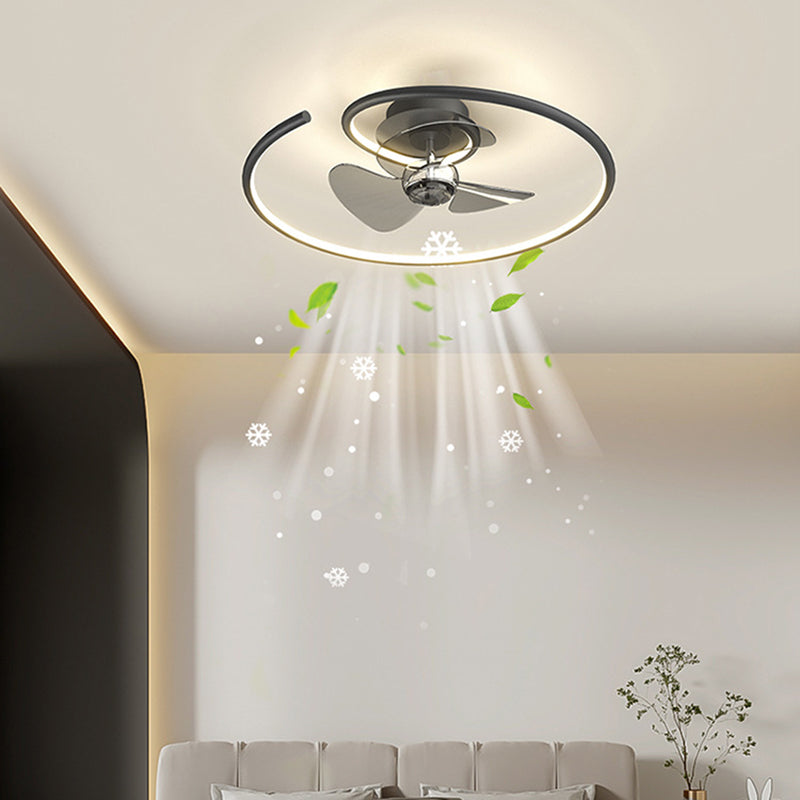 Contemporary Scandinavian Silicone Aluminum Linear Semi-Round LED Semi-Flush Mount Ceiling Fan Light For Bedroom