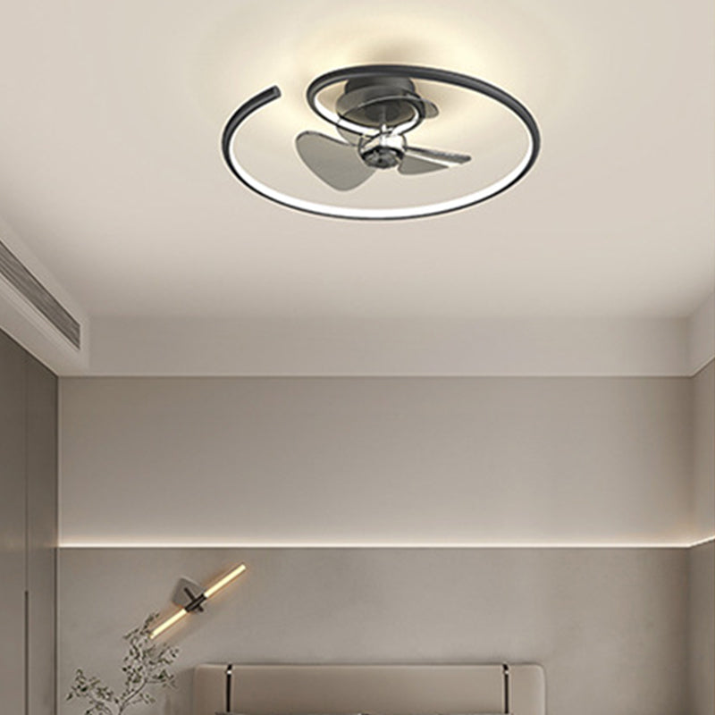 Contemporary Scandinavian Silicone Aluminum Linear Semi-Round LED Semi-Flush Mount Ceiling Fan Light For Bedroom