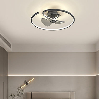 Contemporary Scandinavian Silicone Aluminum Linear Semi-Round LED Semi-Flush Mount Ceiling Fan Light For Bedroom
