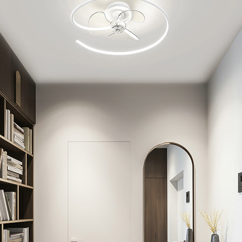 Contemporary Scandinavian Silicone Aluminum Linear Semi-Round LED Semi-Flush Mount Ceiling Fan Light For Bedroom