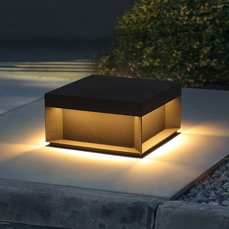 Modern Minimalist Stainless Steel Frosted Glass Square LED Outdoor Light For Garden