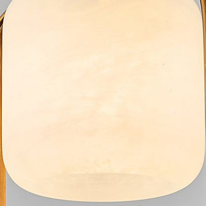 Traditional Chinese Brass Glass Alabaster Cylindrical Bird 1-Light Pendant Light For Living Room