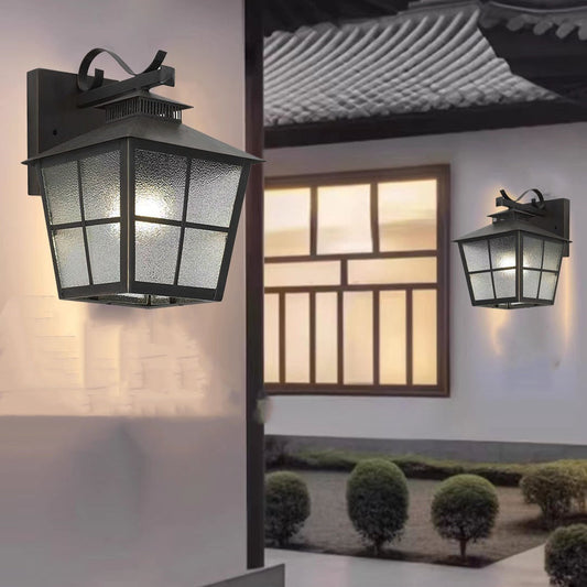 Contemporary Scandinavian Brass Glass House-Shaped Square 1-Light Wall Sconce Lamp For Outdoor