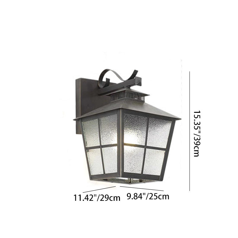 Contemporary Scandinavian Brass Glass House-Shaped Square 1-Light Wall Sconce Lamp For Outdoor