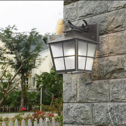 Contemporary Scandinavian Brass Glass House-Shaped Square 1-Light Wall Sconce Lamp For Outdoor