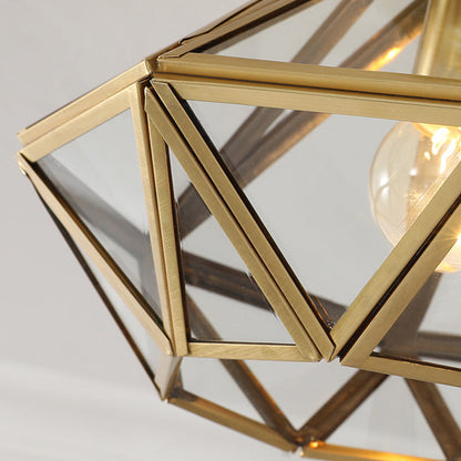 Contemporary Scandinavian Brass Glass Geometric Round 1-Light Semi-Flush Mount Ceiling Light For Living Room