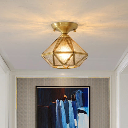 Contemporary Scandinavian Brass Glass Geometric Round 1-Light Semi-Flush Mount Ceiling Light For Living Room