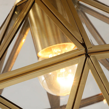 Contemporary Scandinavian Brass Glass Geometric Round 1-Light Semi-Flush Mount Ceiling Light For Living Room