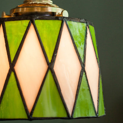 Traditional Chinese Brass Glass Wood Lattice-Round 1-Light Pendant Light For Bedroom & Living Room