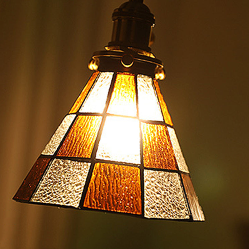Traditional Japanese Brass Glass Cone Square 1-Light Semi-Flush Mount Ceiling Light For Living Room