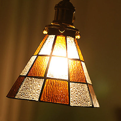 Traditional Japanese Brass Glass Cone Square 1-Light Semi-Flush Mount Ceiling Light For Living Room