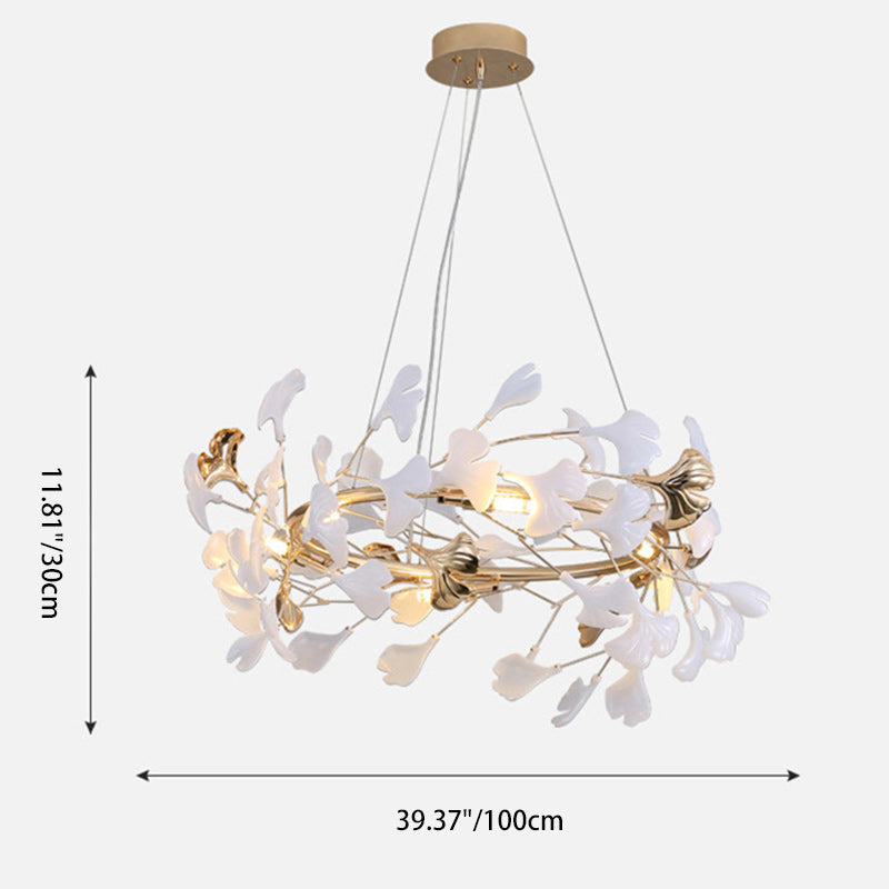 Contemporary Creative Acrylic Aluminum Ginkgo Branch 10/12/15-Light Chandelier For Bedroom
