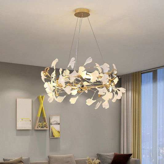 Contemporary Creative Acrylic Aluminum Ginkgo Branch 10/12/15-Light Chandelier For Bedroom