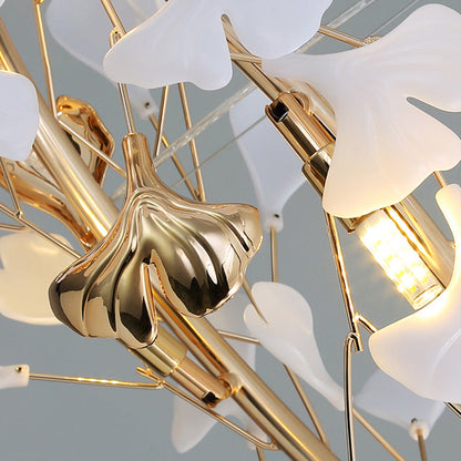 Contemporary Creative Acrylic Aluminum Ginkgo Branch 10/12/15-Light Chandelier For Bedroom