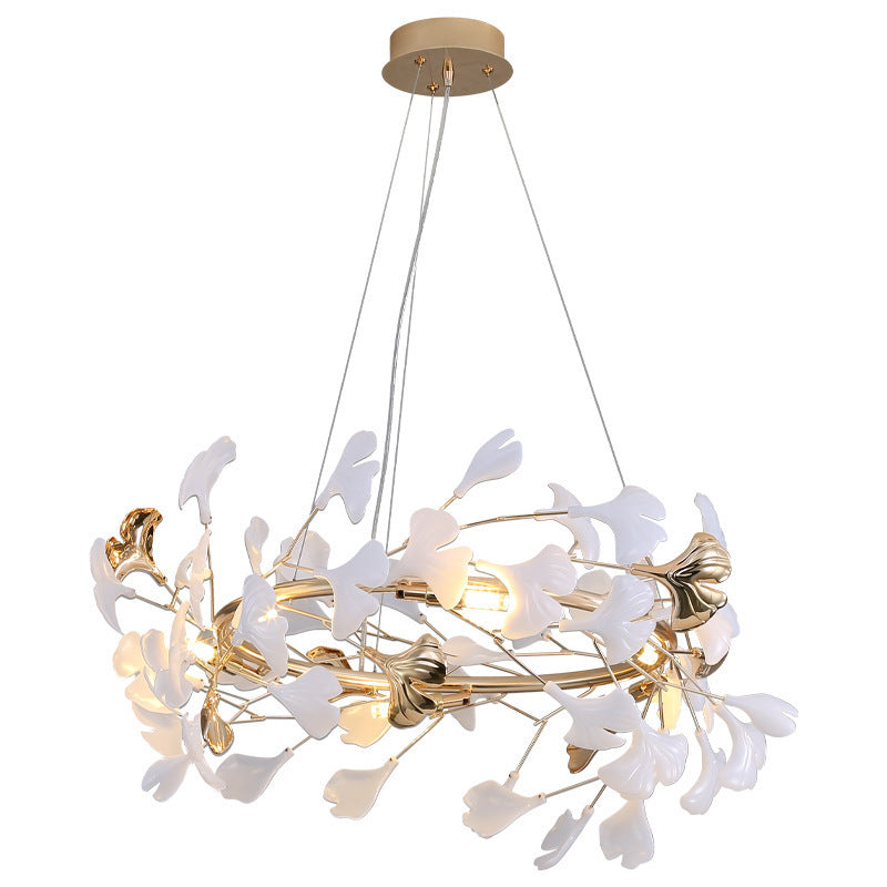 Contemporary Creative Acrylic Aluminum Ginkgo Branch 10/12/15-Light Chandelier For Bedroom