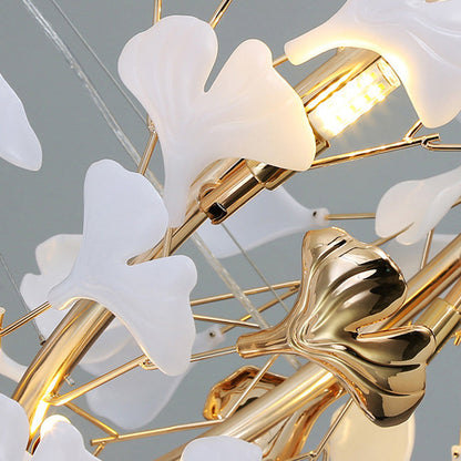 Contemporary Creative Acrylic Aluminum Ginkgo Branch 10/12/15-Light Chandelier For Bedroom