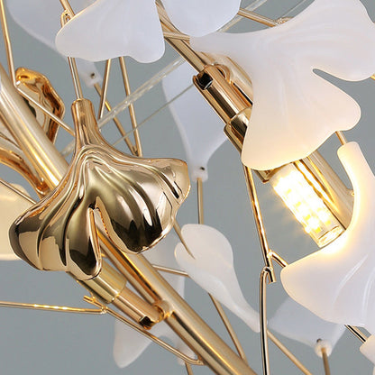 Contemporary Creative Acrylic Aluminum Ginkgo Branch 10/12/15-Light Chandelier For Bedroom