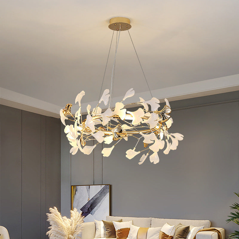 Contemporary Creative Acrylic Aluminum Ginkgo Branch 10/12/15-Light Chandelier For Bedroom