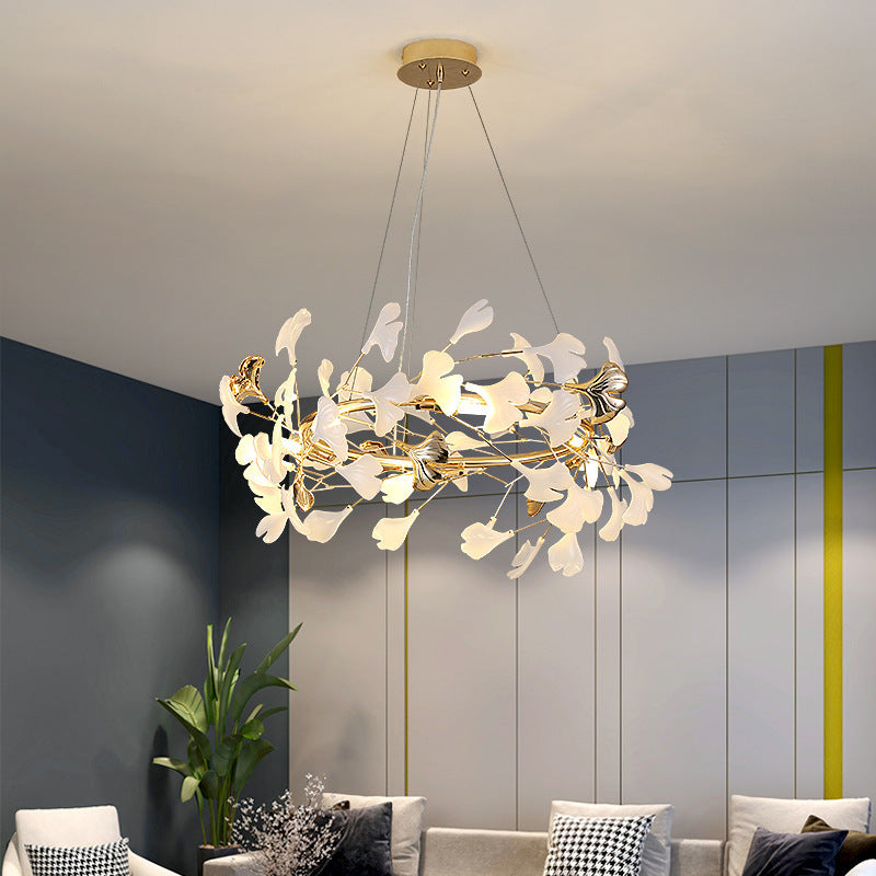 Contemporary Creative Acrylic Aluminum Ginkgo Branch 10/12/15-Light Chandelier For Bedroom