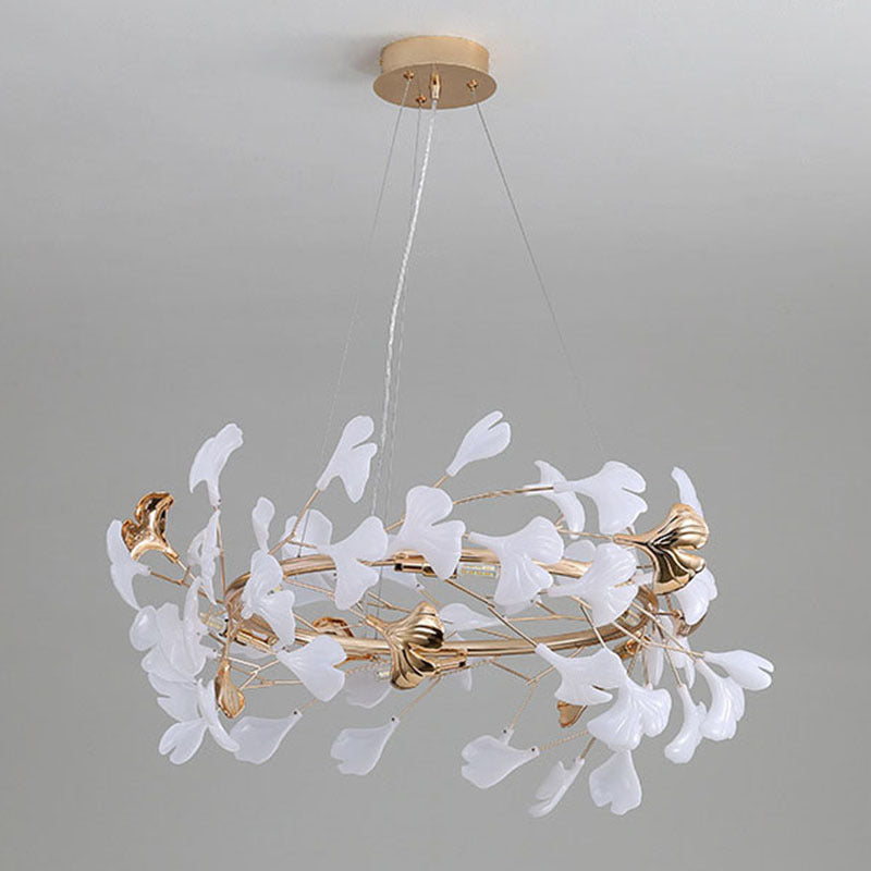 Contemporary Creative Acrylic Aluminum Ginkgo Branch 10/12/15-Light Chandelier For Bedroom
