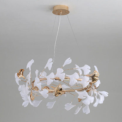 Contemporary Creative Acrylic Aluminum Ginkgo Branch 10/12/15-Light Chandelier For Bedroom