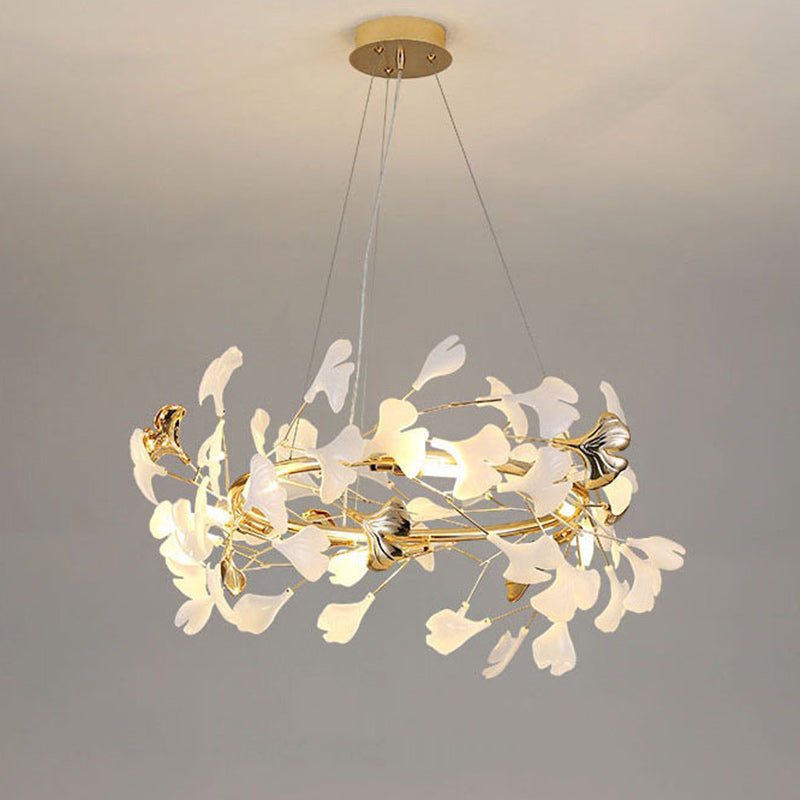 Contemporary Creative Acrylic Aluminum Ginkgo Branch 10/12/15-Light Chandelier For Bedroom