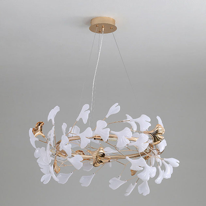 Contemporary Creative Acrylic Aluminum Ginkgo Branch 10/12/15-Light Chandelier For Bedroom