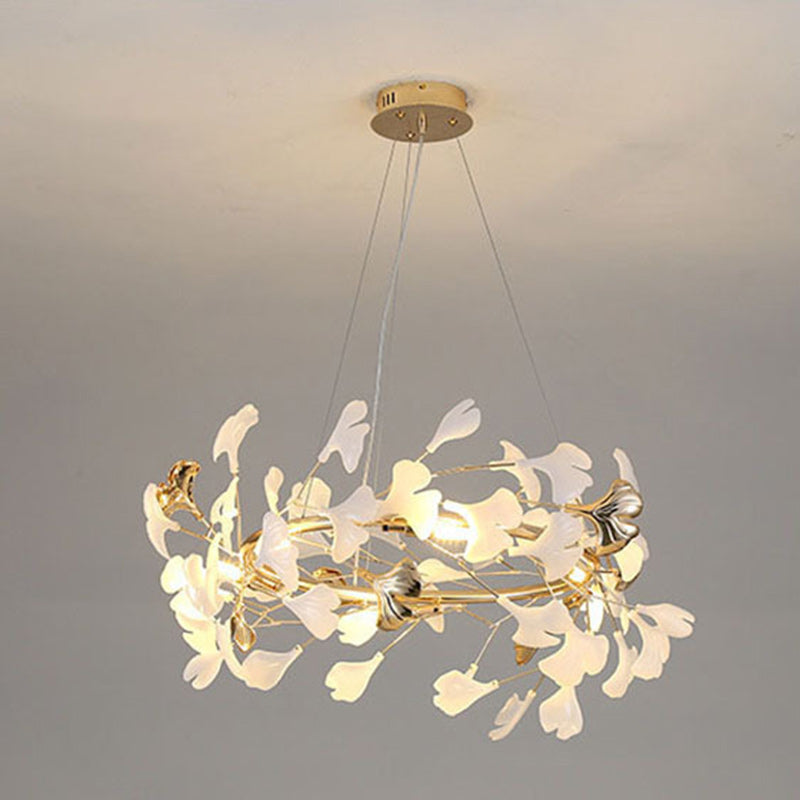 Contemporary Creative Acrylic Aluminum Ginkgo Branch 10/12/15-Light Chandelier For Bedroom