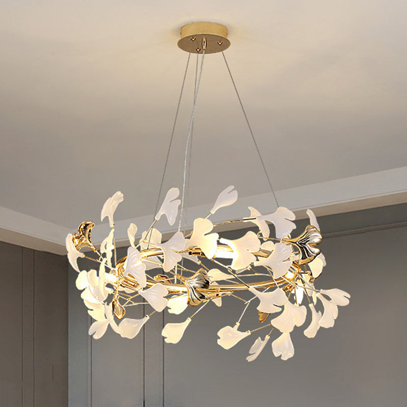 Contemporary Creative Acrylic Aluminum Ginkgo Branch 10/12/15-Light Chandelier For Bedroom