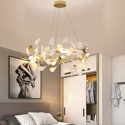 Contemporary Creative Acrylic Aluminum Ginkgo Branch 10/12/15-Light Chandelier For Bedroom