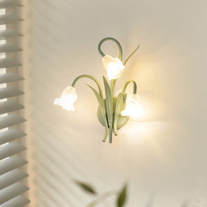 Traditional French Glass Iron Rose Leaf 3-Light Wall Sconce Lamp For Bedroom & Living Room