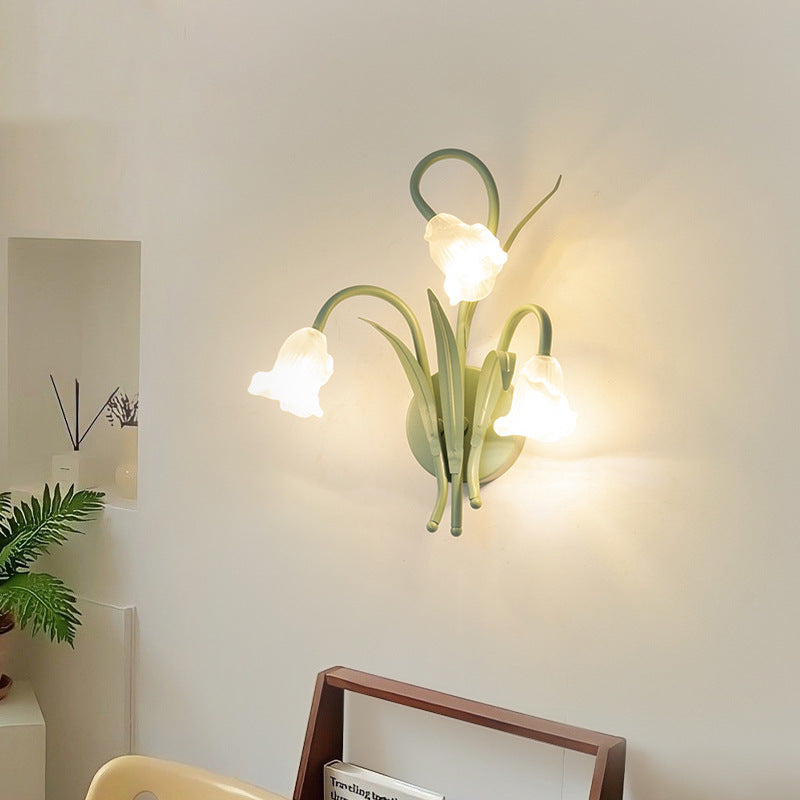 Traditional French Glass Iron Rose Leaf 3-Light Wall Sconce Lamp For Bedroom & Living Room