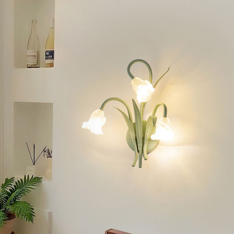 Traditional French Glass Iron Rose Leaf 3-Light Wall Sconce Lamp For Bedroom & Living Room