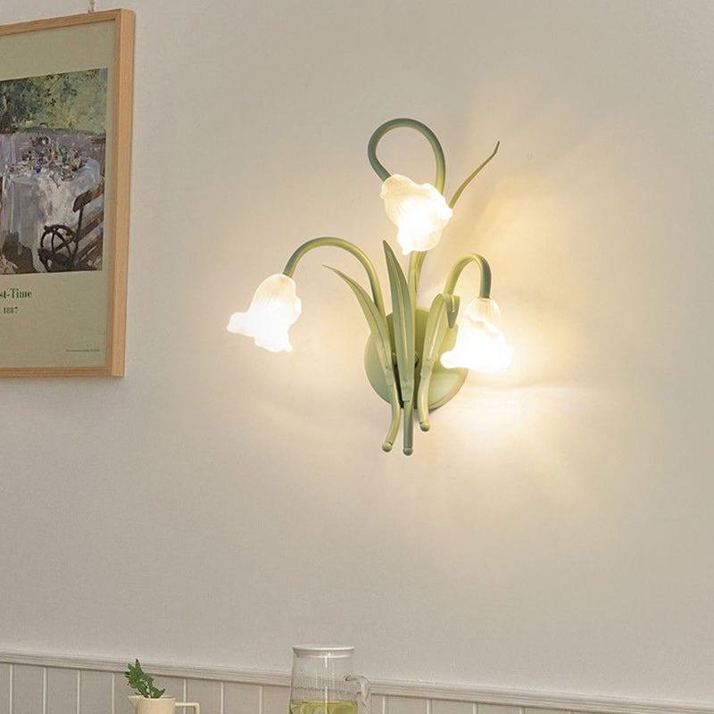 Traditional French Glass Iron Rose Leaf 3-Light Wall Sconce Lamp For Bedroom & Living Room