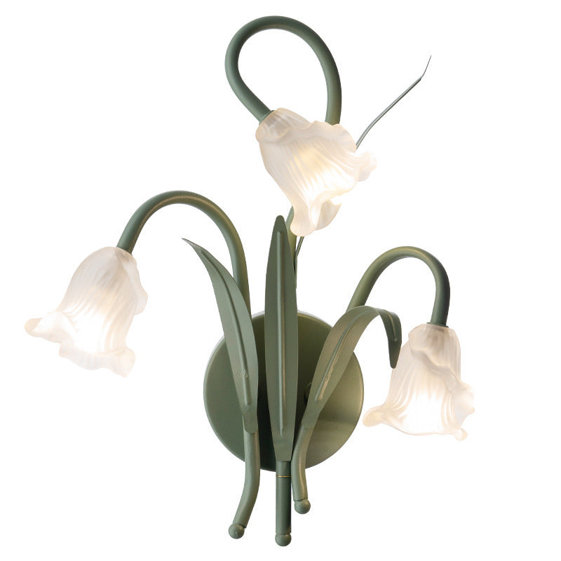 Traditional French Glass Iron Rose Leaf 3-Light Wall Sconce Lamp For Bedroom & Living Room