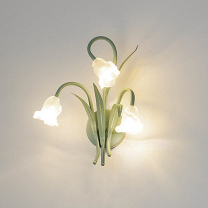 Traditional French Glass Iron Rose Leaf 3-Light Wall Sconce Lamp For Bedroom & Living Room