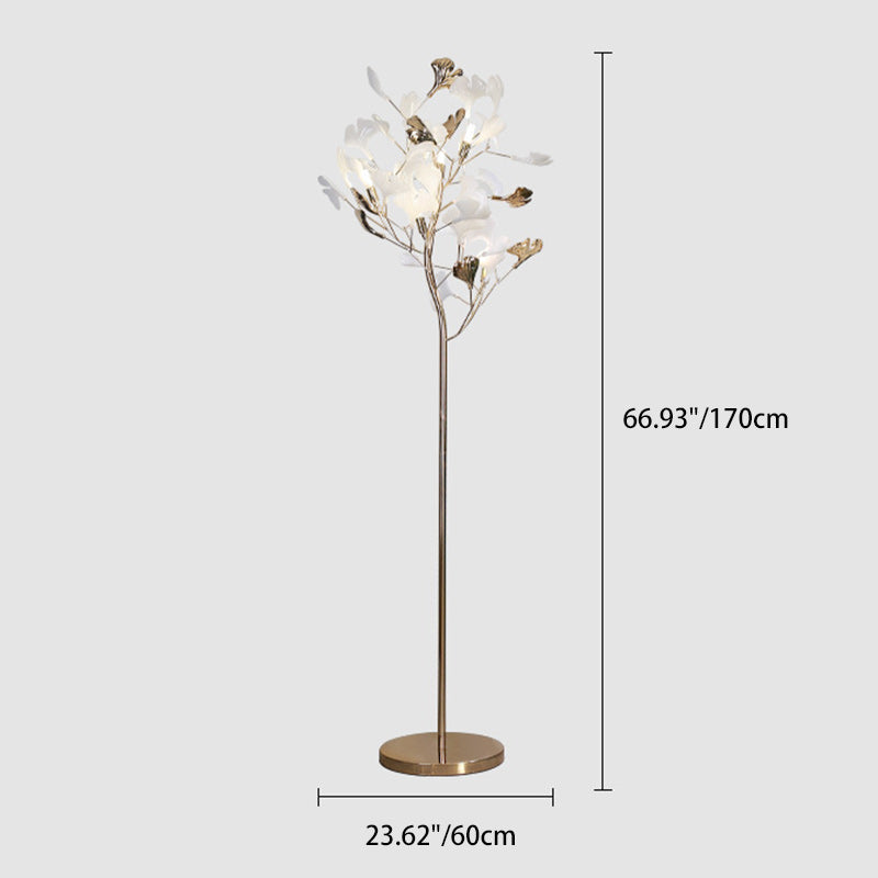 Contemporary Creative Metal Porcelain Acrylic Ginkgo Leaf 5-Light Standing Floor Lamp For Bedroom