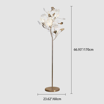 Contemporary Creative Metal Porcelain Acrylic Ginkgo Leaf 5-Light Standing Floor Lamp For Bedroom